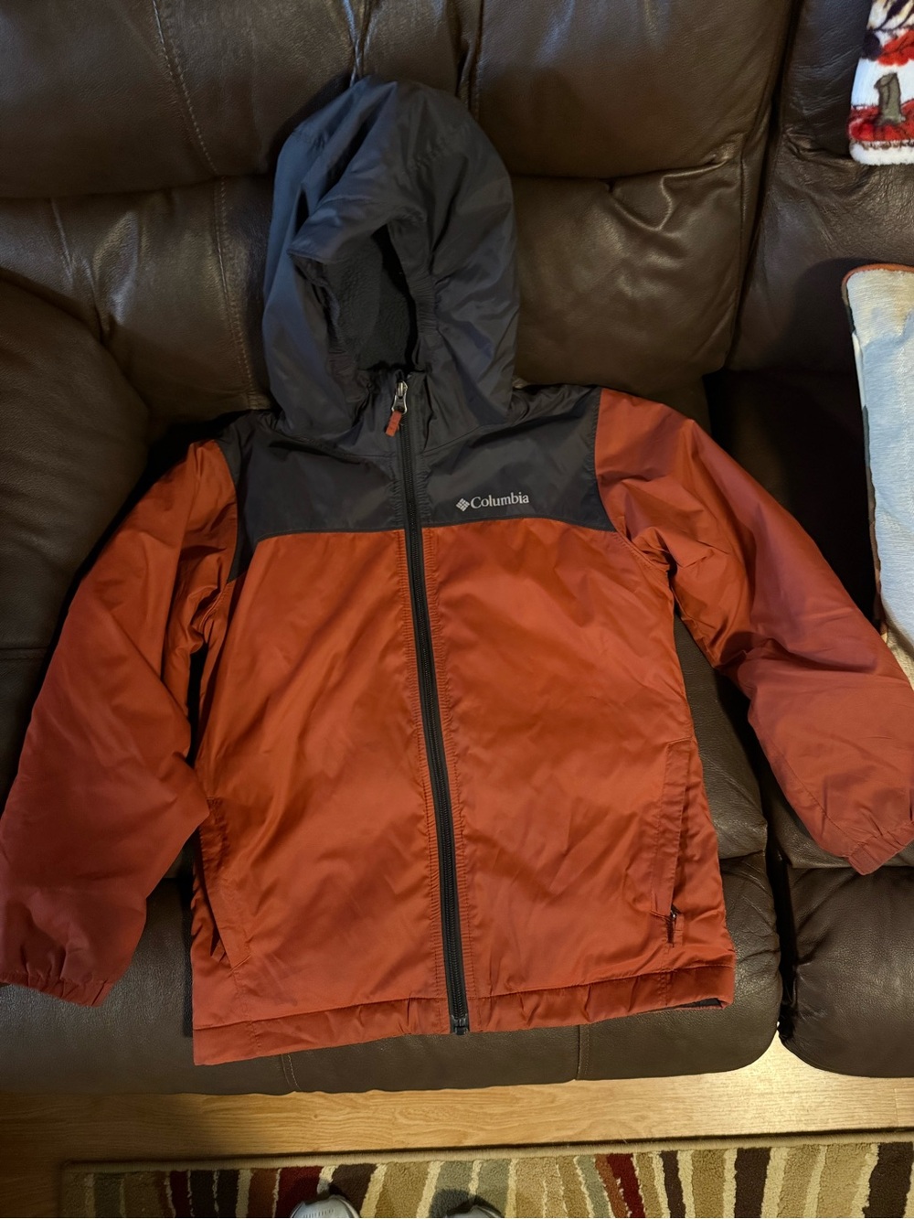 Columbia Kids Rust and Black Hooded Puffer Jacket